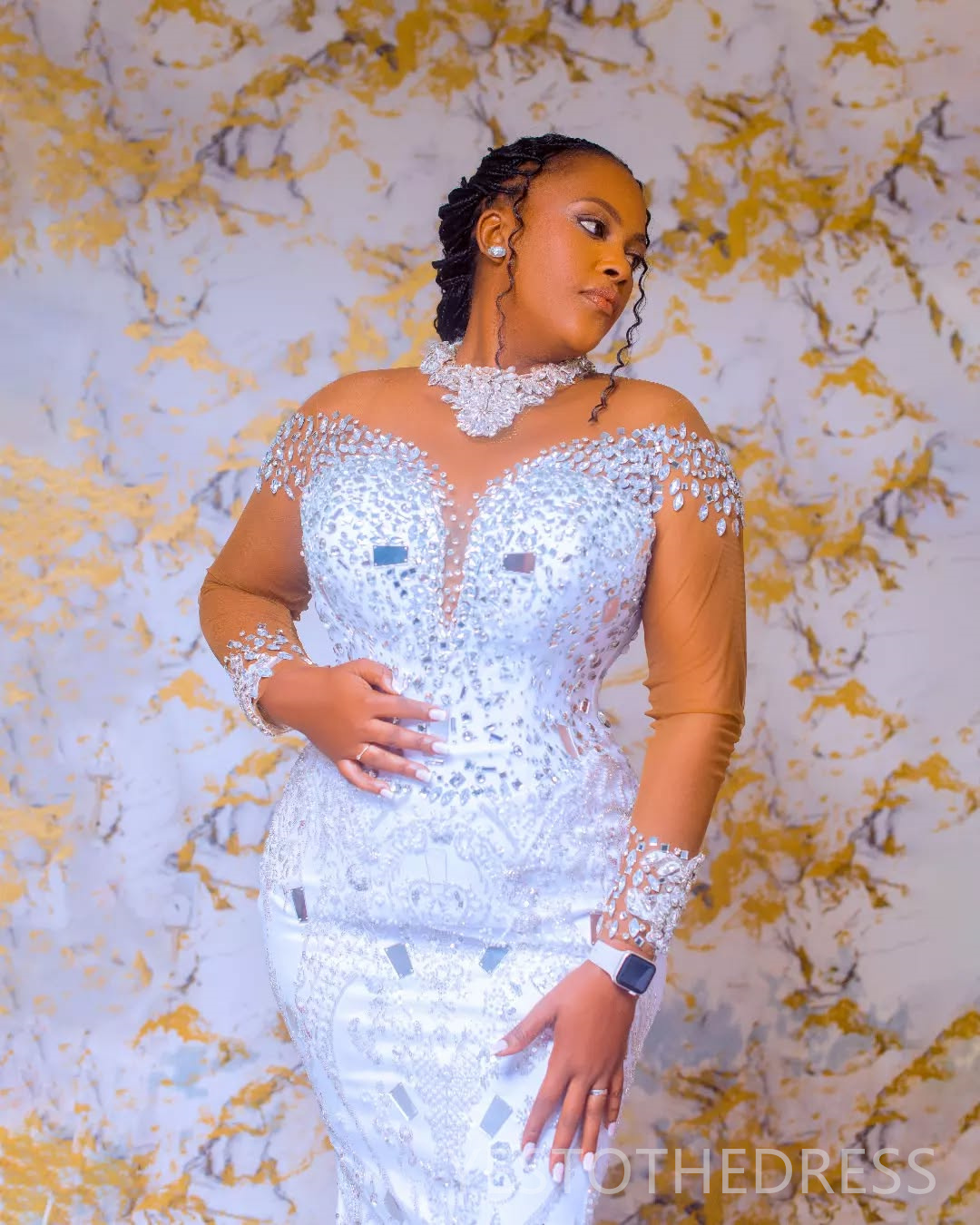 Arabic Aso Ebi Plus Size Off White Mermaid Wedding Dresses 2025 Pearls Beaded Floral Lace Full Sleeves Luxurious Vintage Bridal Gowns Dress D595