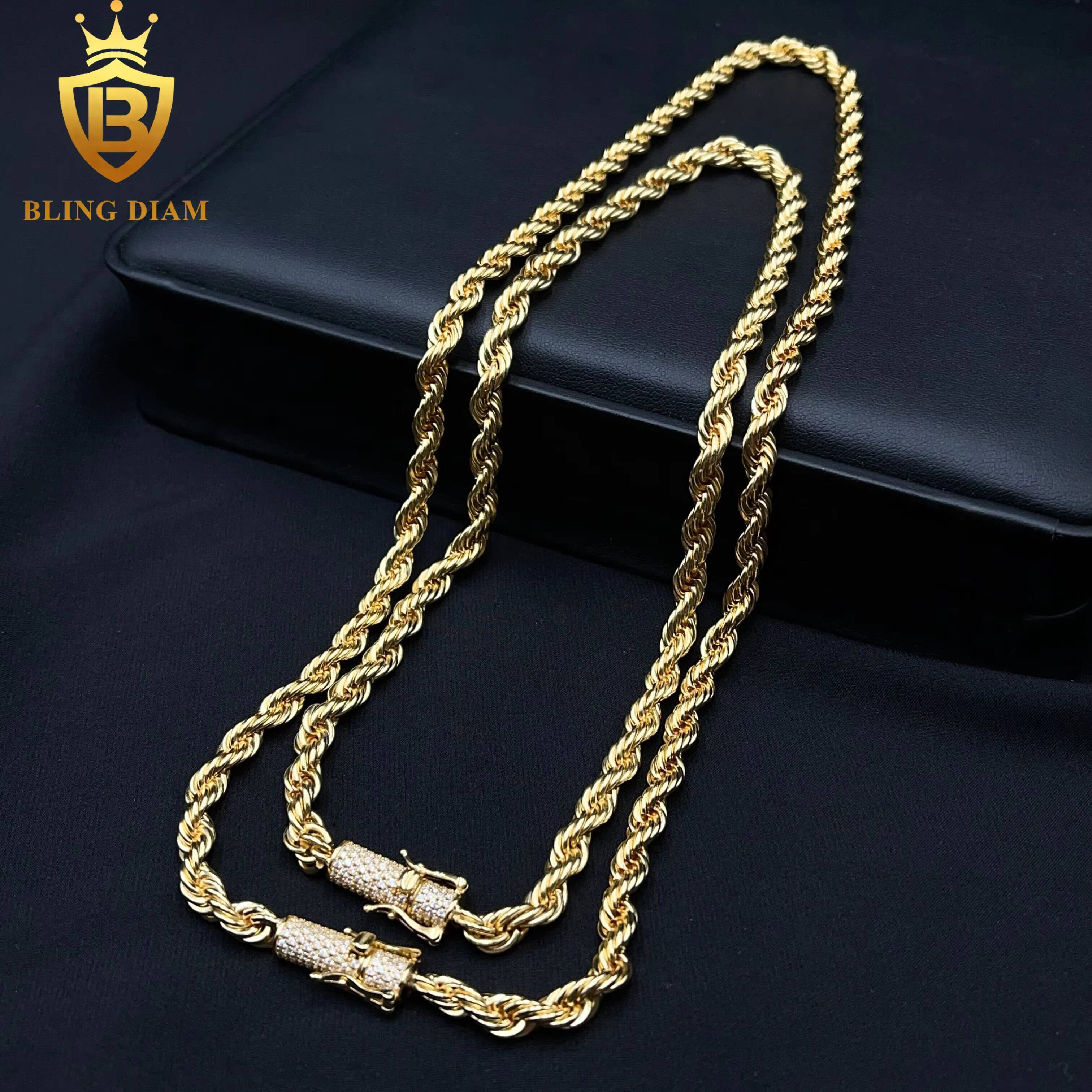 6mm Stainless Steel Rope Chain Hip Hop Jewelry 925 Sterling Silver VVS Moissanite Diamond for Men Women