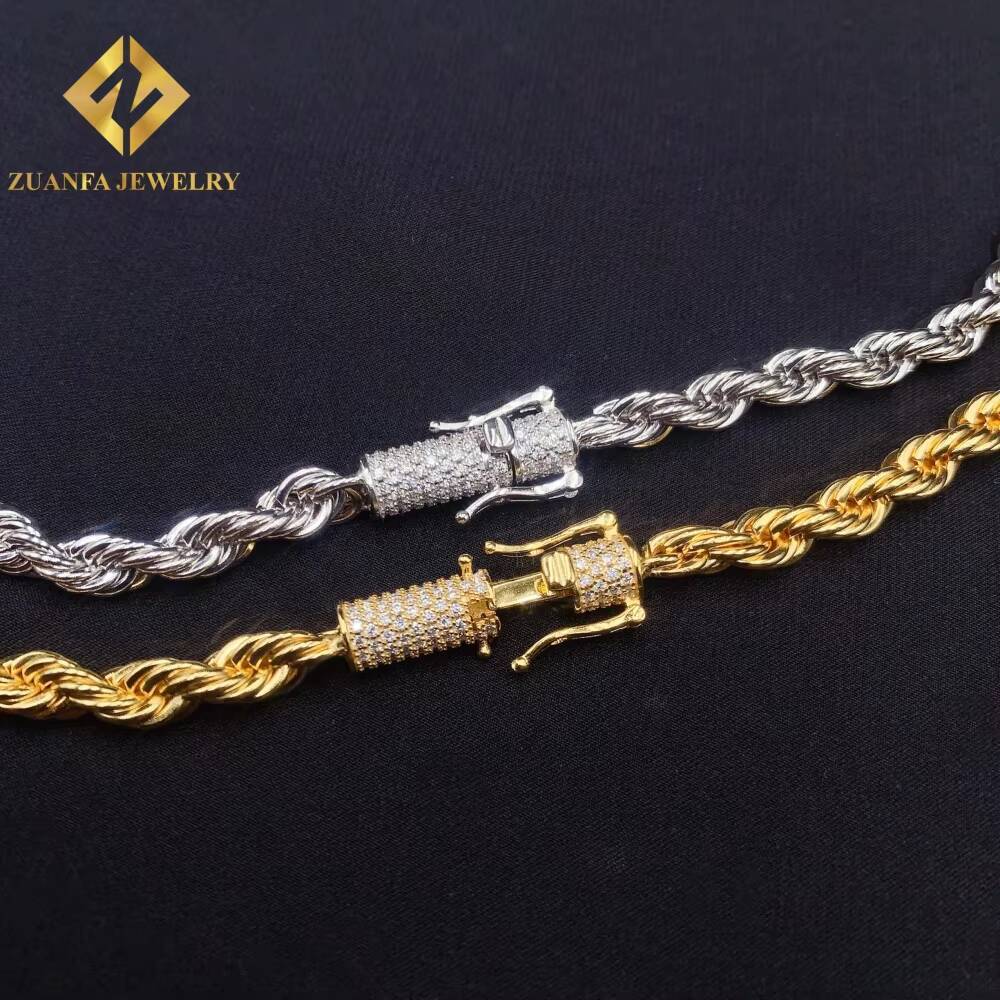 6MM Wide 316L Stainless Steel Cuban Chains + 925 Silver VVS Moissanite Lock Fashion Men Hip Hop Necklace Bracelet