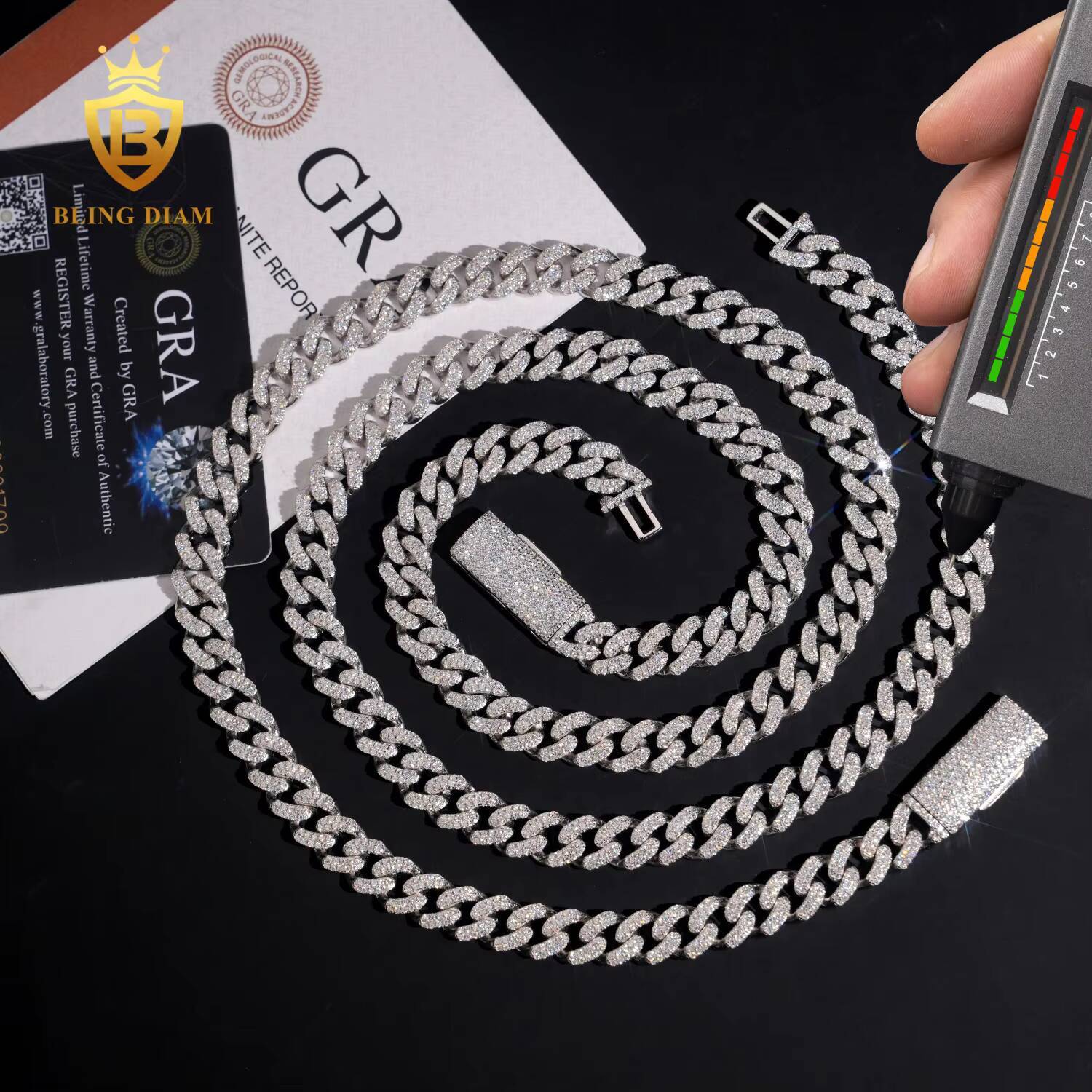 GRA Certificate Best Quality 925 Sterling Silver 10mm Cuban Link Chain Iced Out Women Fashion Jewelry Necklaces