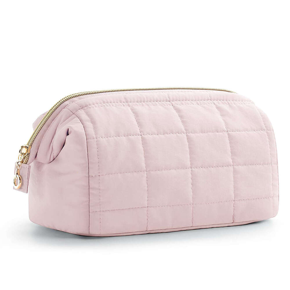 DHcollections Cloud Makeup Bag - Large Travel Cosmetic Organizer with Quilted Design, Waterproof Fabric (Pink/White/Lavender)