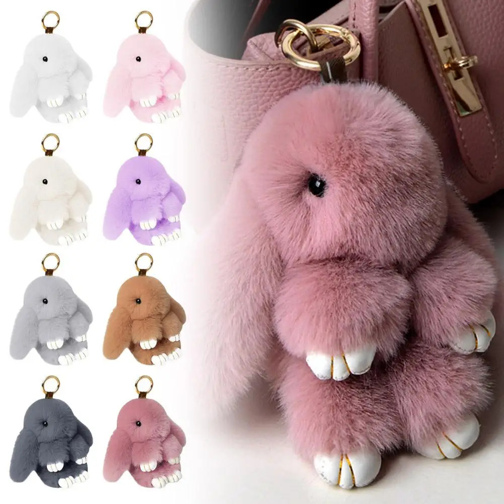 Cute Long Ear Bunny Keychain Real Mink Fur Rabbit Doll Charm Toys Ornament Keyring Jewelry Pompom Pendant Gifts Handbag Plu C9M0 250811
