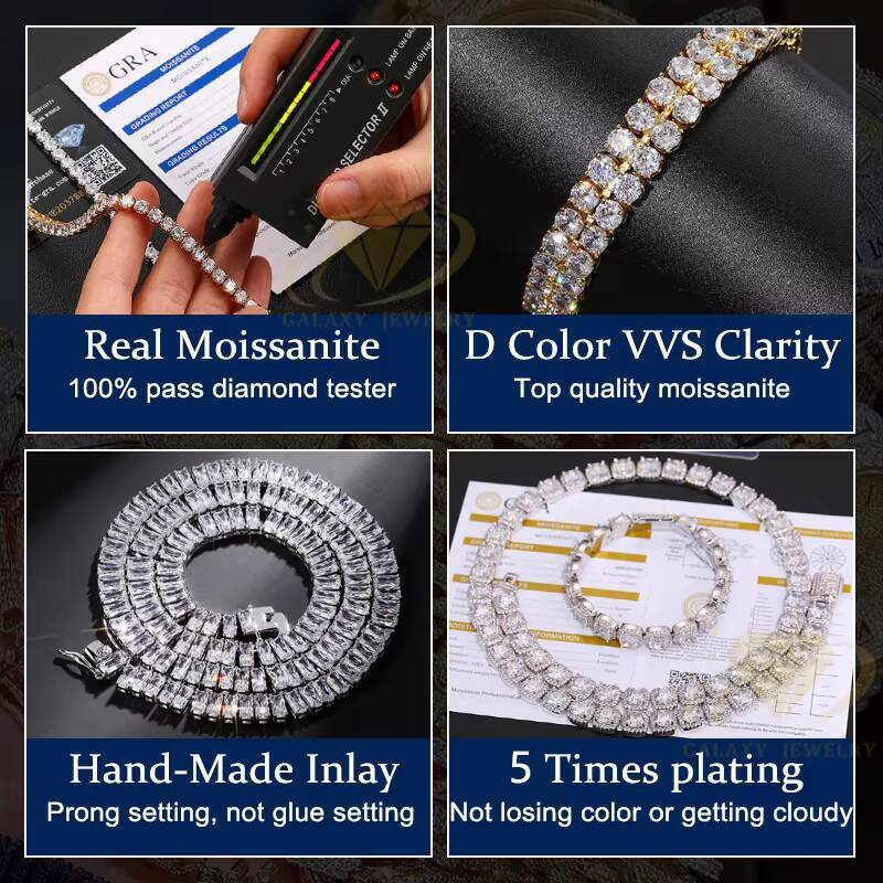5MM Fashion Necklace Jewelry 925 Silver VVS Moissanite Diamond Tennis Chain Bracelet For Men Women