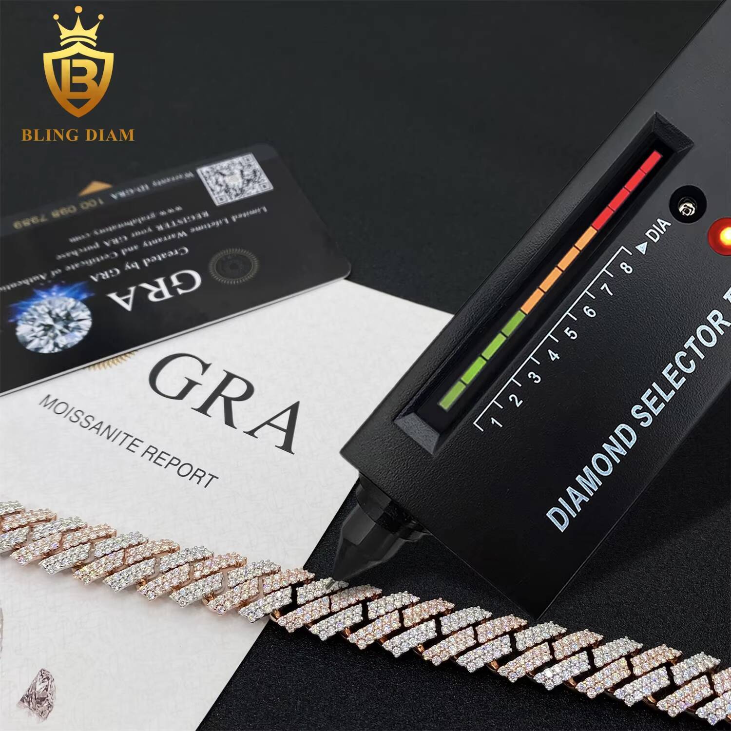 Factory Direct Sale 12mm Cuban Link Chain Moissanite 2 Row Prong Chain Necklace Pass Diamond Tester