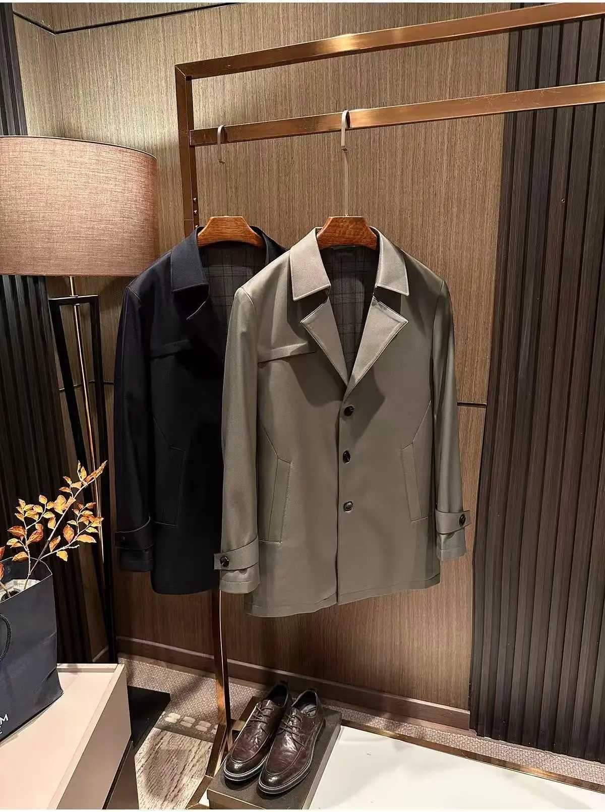 Autumn New Mens Solid Color Versatile Lapel Mid-Length Trench Coat Jacket W250815