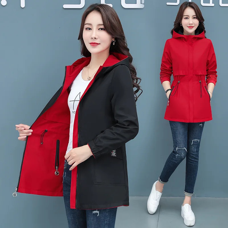Spring Autumn Jacket Womens Loose Coat 2025 Doublesided Wear Trench Midlength Windbreaker 5XL Top 250805