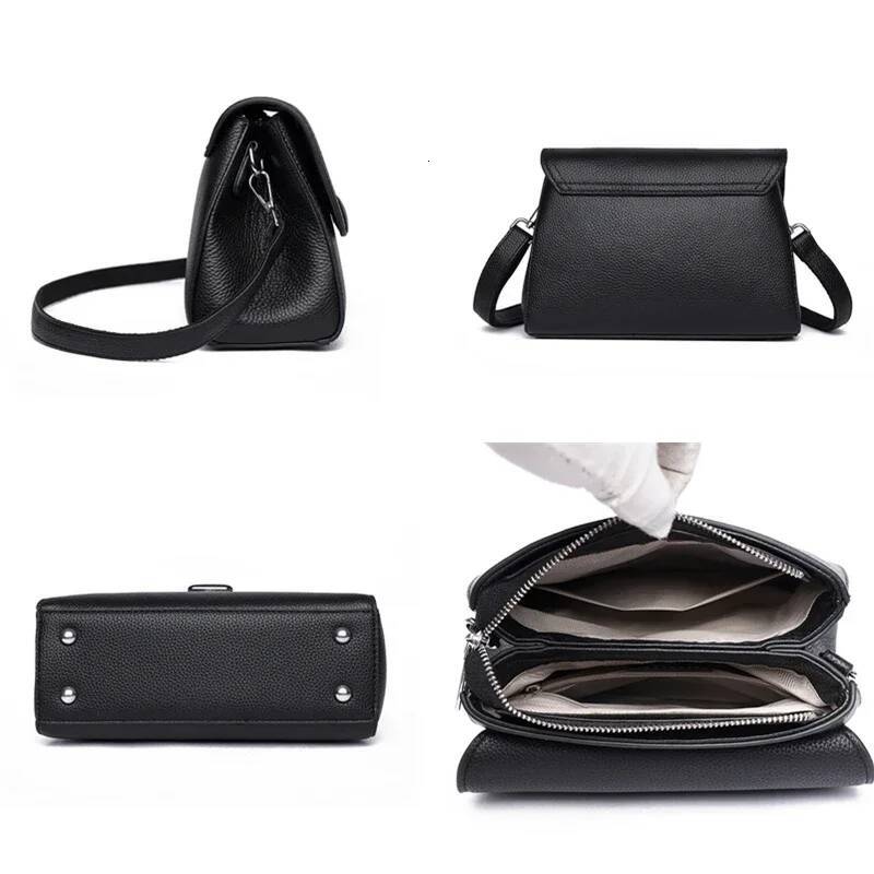 Solid Color Cow Handbag Female Messenger Tote Sac High Quality Genuine Leather Women Crossbody Shoulder Bags