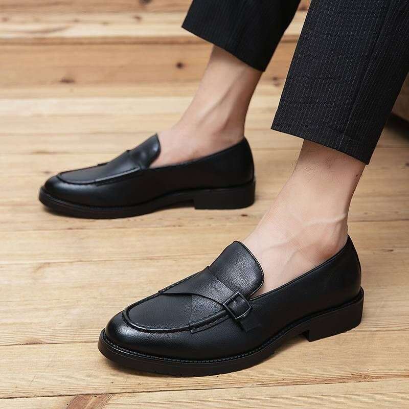 Fashionable Formal Men Lightweight Outdoor Loafers Thick Soled Wear-resistant Leather Shoes Black Sizes38-44