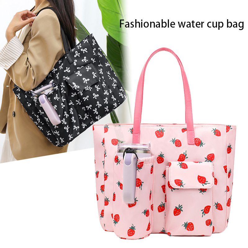 Floral white and pink butterfly print tote bag, adding a touch of freshness to your travels 307 Water Bottle Bag