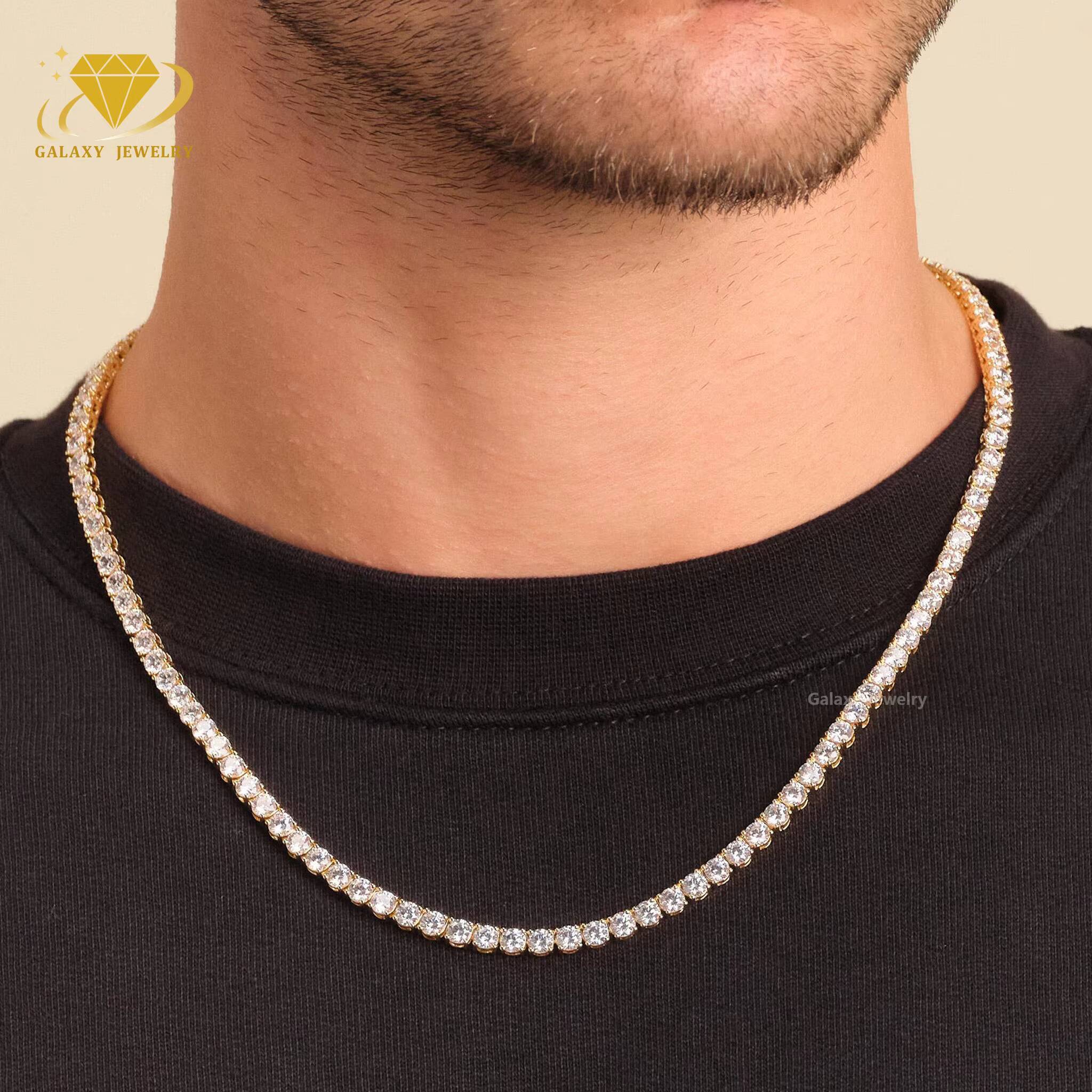 Fashion Jewelry Tennis Chain Custom 10K 14K 18K Solid Gold Iced Out Moissanite Diamond Tennis Chain Bracelet Necklace Men Women