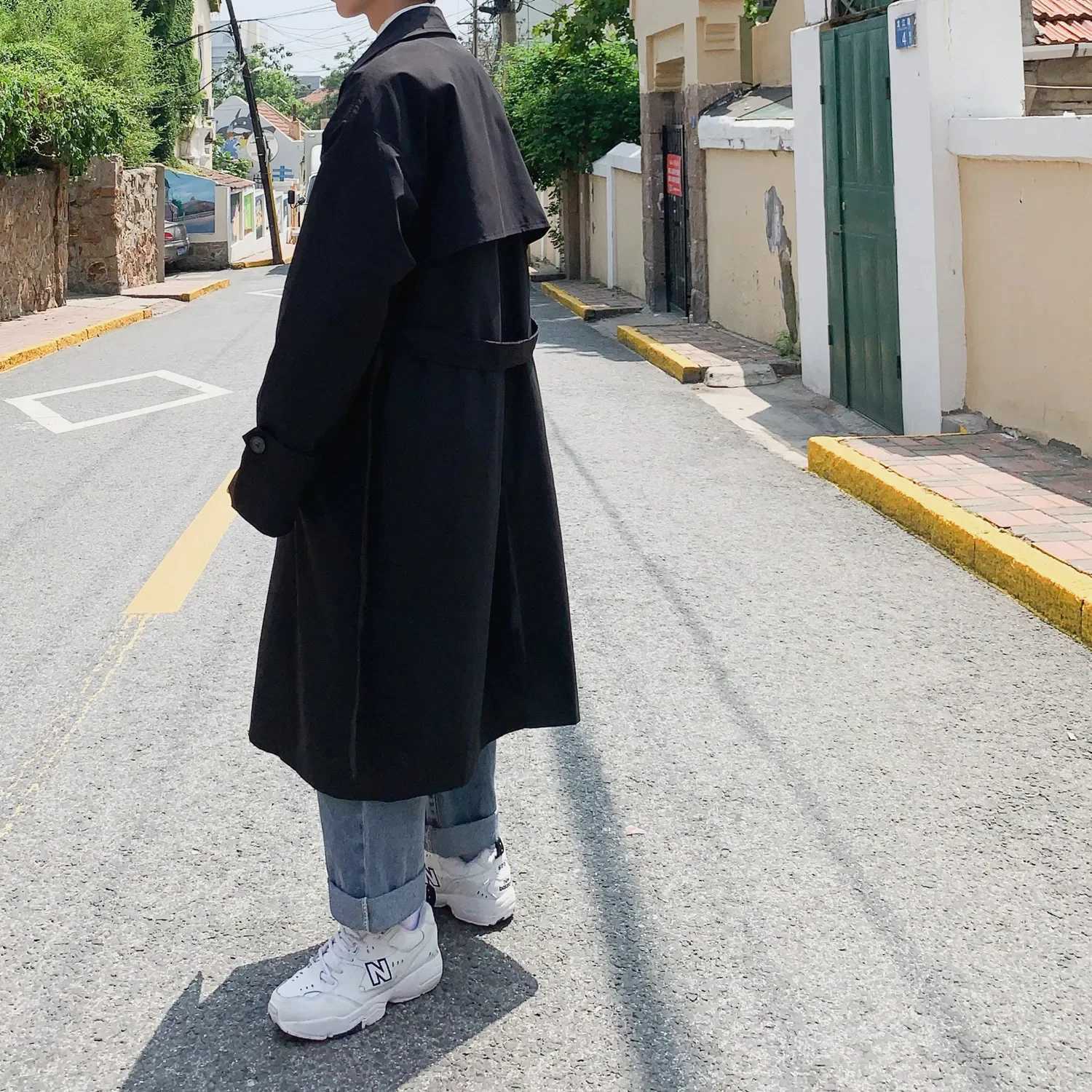 Korean Style Spring Trench Coat Male Streetwear Windbreaker Trenchcoat Men Solid Business Casual Loose Long Overcoat W250815