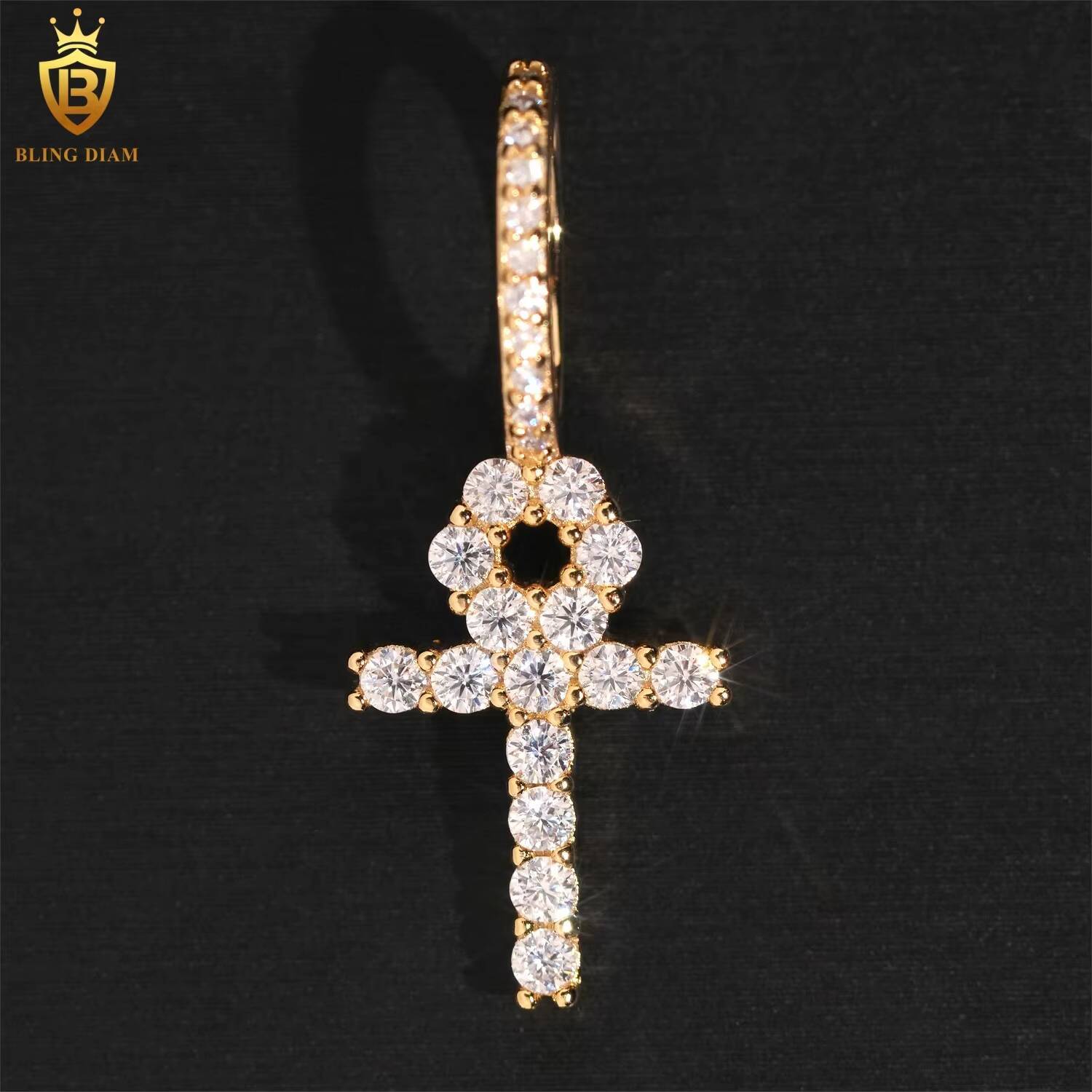 D Color VVS Moissanite Diamond Pass Diamond Tester Hip Hop Luxury 925 Sterling Silver Iced Out Cross Pendant