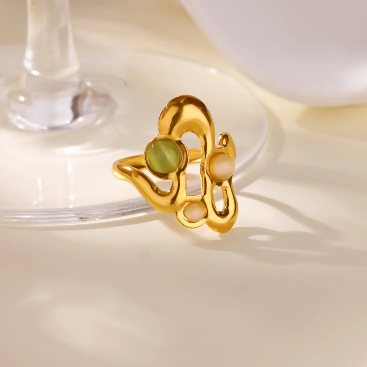 Opal Wave Rings for Women Stainless Steel Gold Color Leaves Ring 2025 Fashion Wedding Couple y2k Jewelry Gift anillos 250811