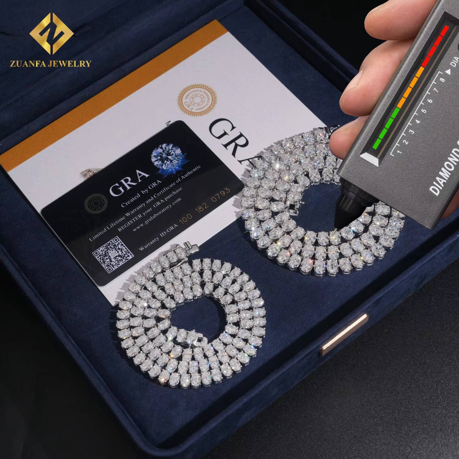 New Fashion Hot Selling Iced Out Hip Hop 925 Silver VVS1 Moissanite Diamond Cluster Tennis Chain Necklace