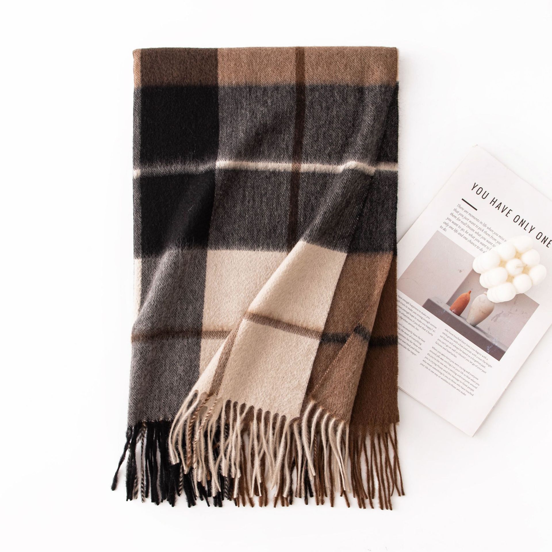 K1661 25 new scarves for women in autumn and winter, high-end 100% pure cashmere scarf shawl plaid Korean style atmosphere warm