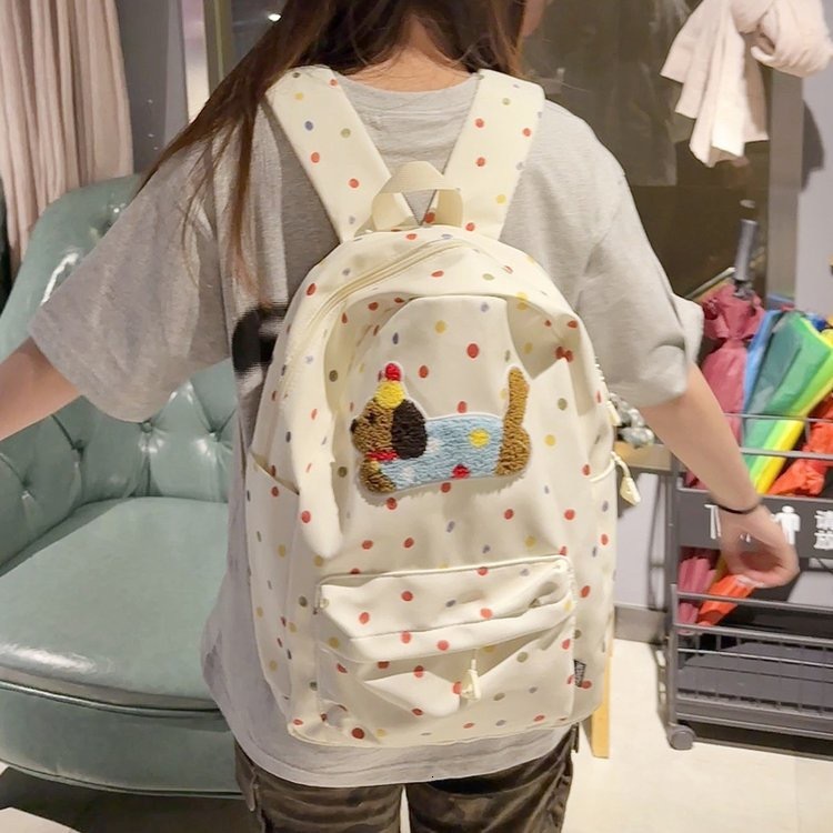 Autumn New Unisex Style Backpack Couple Cartoon Cute Dachshund Backpack Casual Polka Dot Backpack Large Capacity Women's Backpack Autumn New Desi