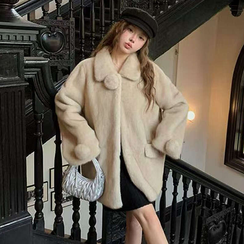 New autumn and winter faux mink fur coat for women, eco-friendly fur, slimming and youthful mid-length style