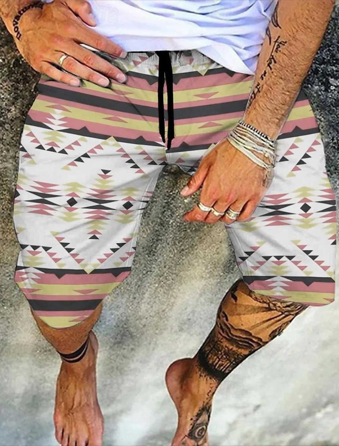 Mens Retro Swim Trunks 3D Ethnic Style Printed Beach Shorts Quick Dry Outdoor Leisure Sports Shorts Swimwear Mens Shorts Y250814