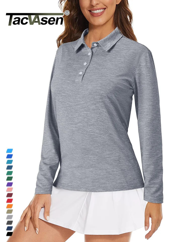 TACVASEN Quick Dry Golf Polo Shirts Womens Long Sleeve Shirt Lightweight Outdoor Traning Performance Ladies Tops 250814