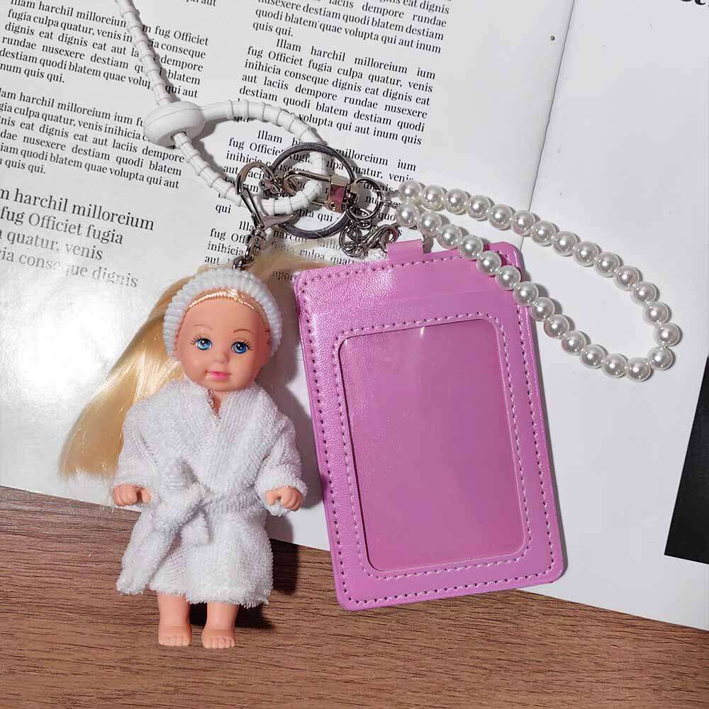 INS Style Cute Bathrobe Imitation Doll OBJ Figurine Work ID Card Holder Girl Bag Pendant