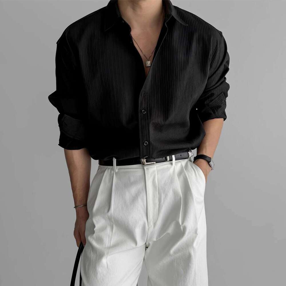 Black Long Sleeve For Men, High-End Vertical Striped Texture, Mature Style, Versatile, Wrinkle-Free, Casual Business Shirt B5