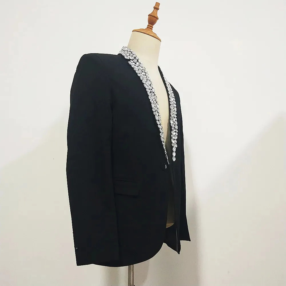 Formal Rhinestones Black Blazers Mens Singer Host Stage Performance Slim Coat Banquet Costume Party Groom Wedding Suit Jackets 250811