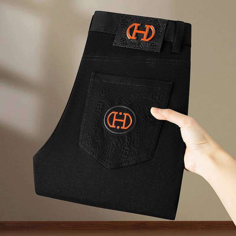 Autumn and Winter Black Jeans Men New Light Men's Clothing Fashionable Printed Casual Slim Stretch High-End Long Pants