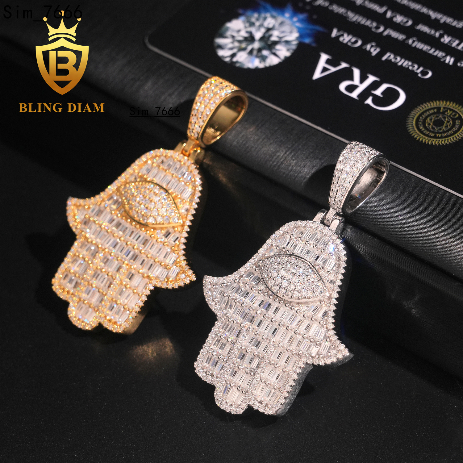Ready to Ship Iced Out Jewelry Fatima Pendant 925 Silver Moissanite Hip Hop Jewelry Hip Hop Hand Pendant