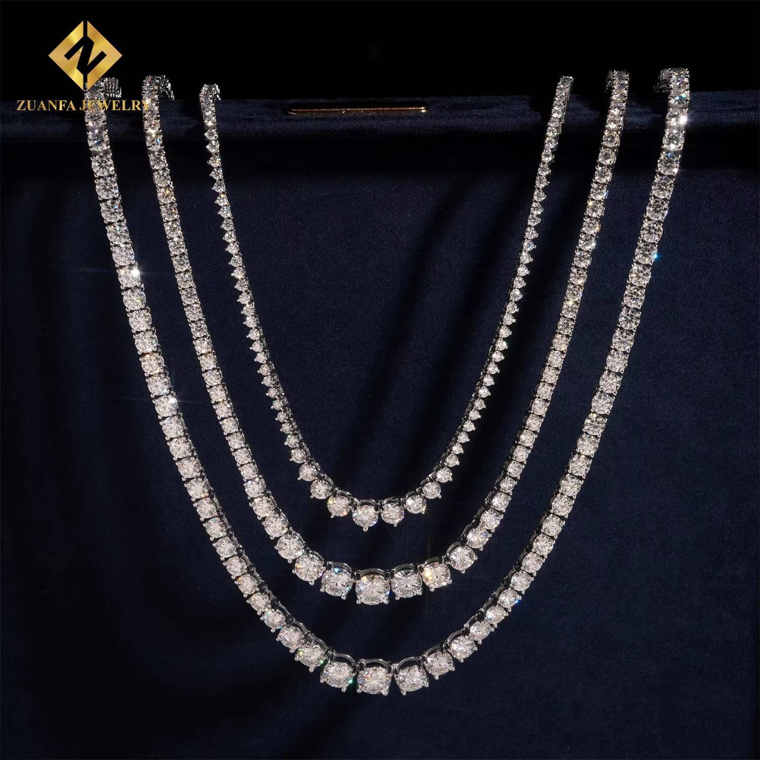Fashion Moissanite Jewelry Size Gradual Change Tennis Necklace High Quality 925 Sterling Silver Moissanite Diamond Tennis Chain