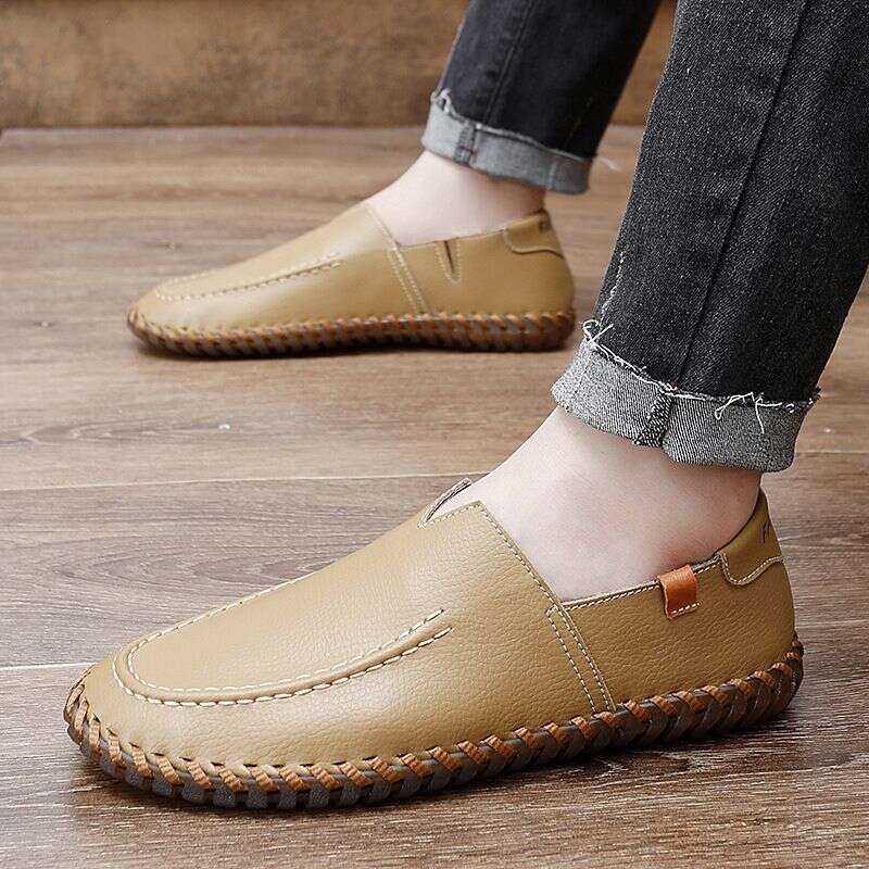 Men's slip-on flat spring set feet handmade leather shoes car sewing large size loafers