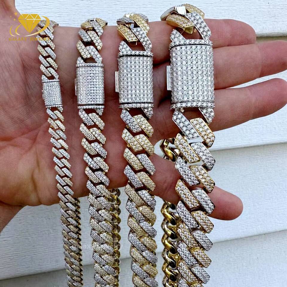 Hiphop Iced Out Cuban 1-3rows 6mm-20mm Bracelet Necklace Mens Jewelry GRA Certificate Custom Classic Prong Cuban Link Chain
