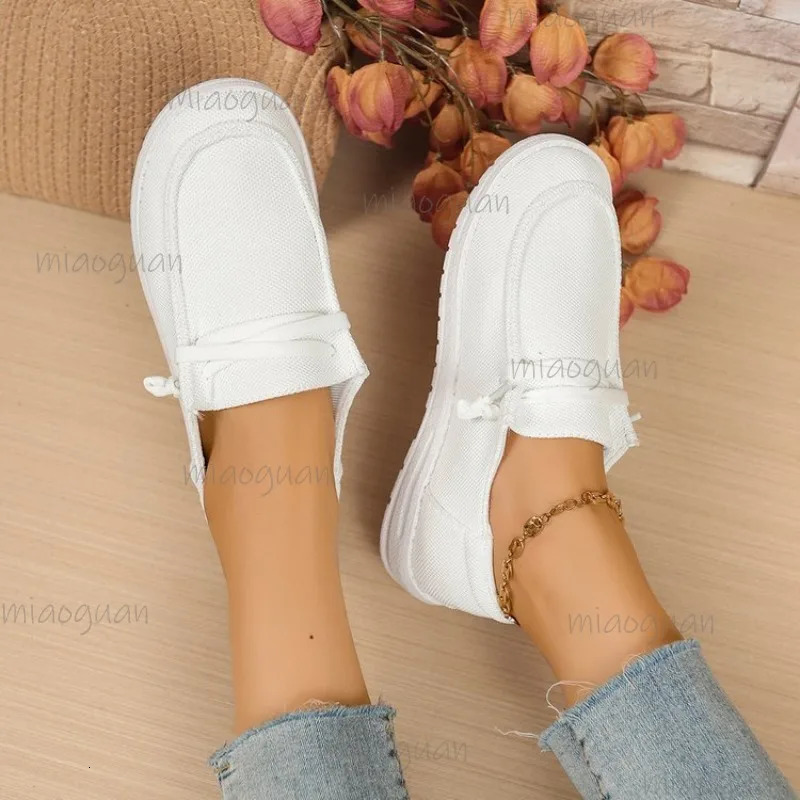 Canvas Casual Single Shoes Women Spring Autumn White Flats Lace Up Flat Bottomed Low Cut Womens Shoes Round Toe Sneakers 250809