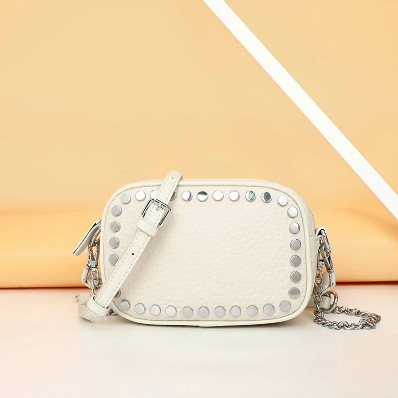 High Quality Genuine Leather Shoulder Crossbody Bags For Wome 2023 Rivet Chain Cowhide Handbags Female Messenger Tote Sac