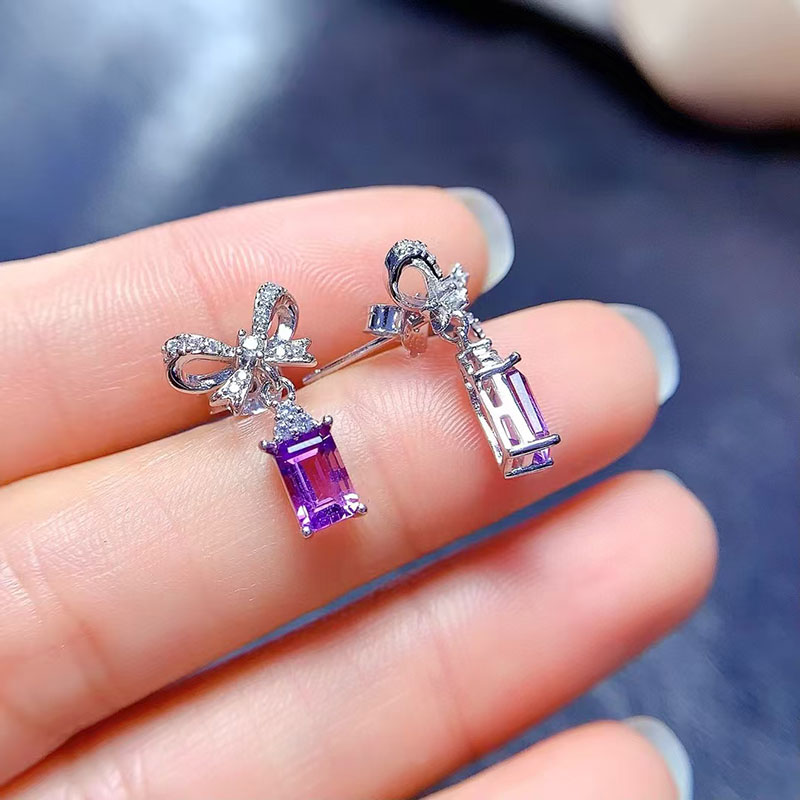 Solid 925 silver amethyst jewelry natural amethyst jewelry set real crystal earrings and pendant with 18K gold plating