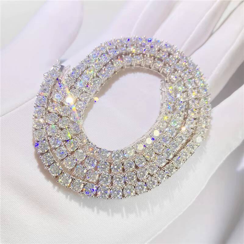 JINAO Fine Moissanite Jewelry Hip Hop 925 Silver Rose Gold Yellow Gold Chain 3mm D VVS1 Men Moissanite Tennis Chain Necklace