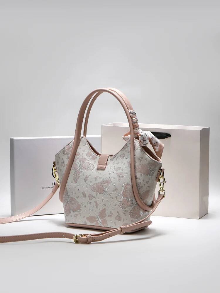 Original Handheld Tote With Delicate Flower Printing Scarves Women Stylish And Large Capacity Shoulder Bag