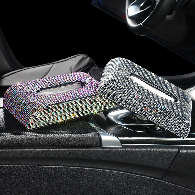 Car-mounted multi-color diamond-encrusted tissue box
