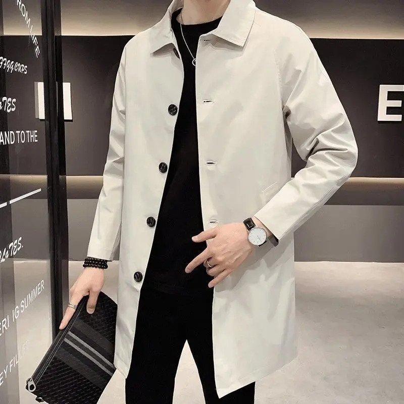 Mens Mediumlength Casual Trench Jacket Overcoat Korean Style Trendy British Spring Autumn 2023 Arrival Thin Regular 250729