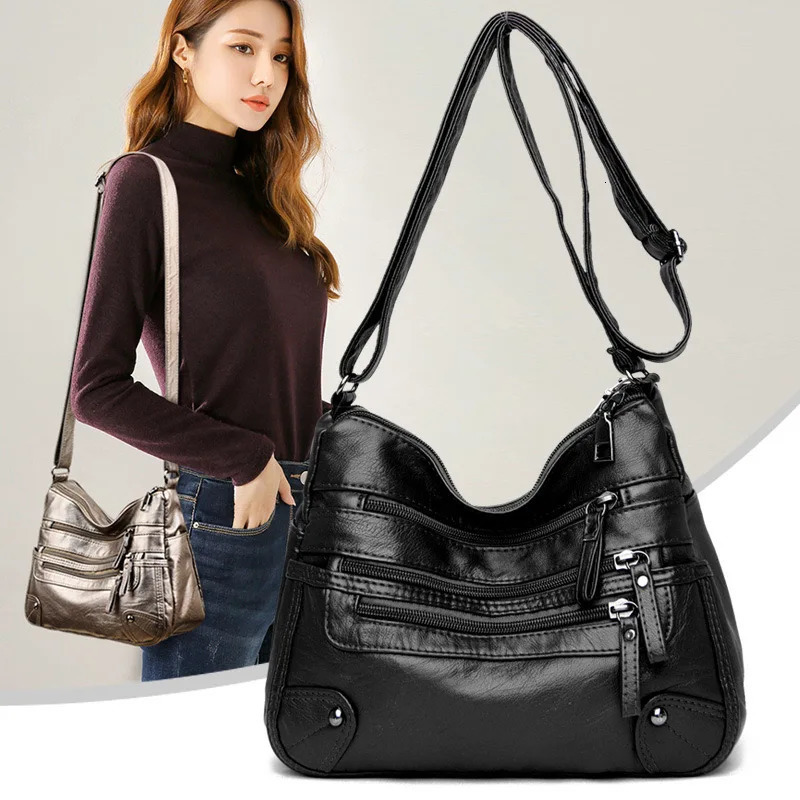 Womens Soft Leather Shoulder Bag Fashionable and Versatile Double Layered Crossbody Korean Large Capacity 250811