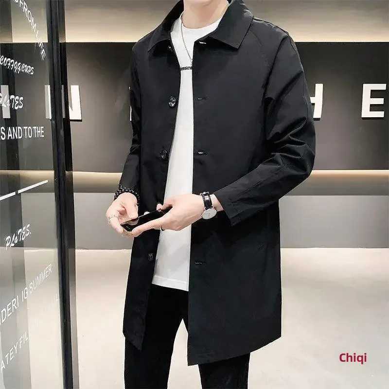 Mens Medium-length Casual Trench Jacket Overcoat Korean Style Trendy British Style Spring Autumn 2023 New Arrival Thin Regular W250815