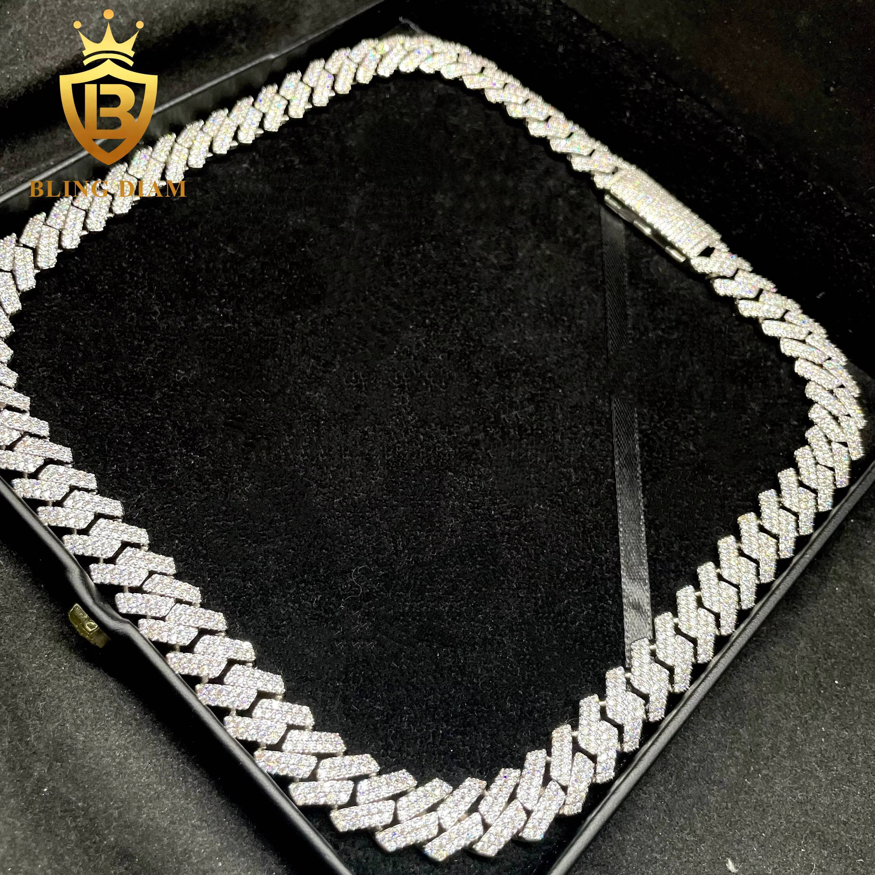 Factory Direct Price Fine Jewelry Hip Hop Style Iced Out Diamond 12mm 925 Silver Plated 5A Moissanite Cuban Link Chain Necklace