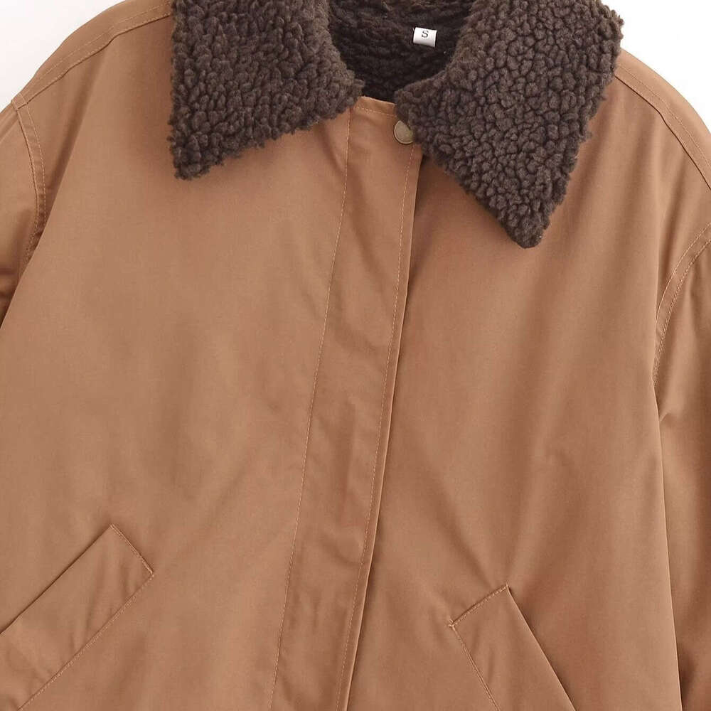 Women's Clothing 2024 Autumn/Winter New Street Fashion Corduroy Collar Contrasting Coat 20250815