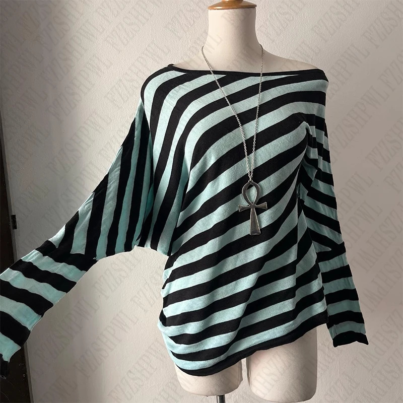 Y2K streetwear fashion Harajuku Women autumn and winter long sleeve 2000s casual vintage striped sexy Punk hip hop tops emo girl 250814
