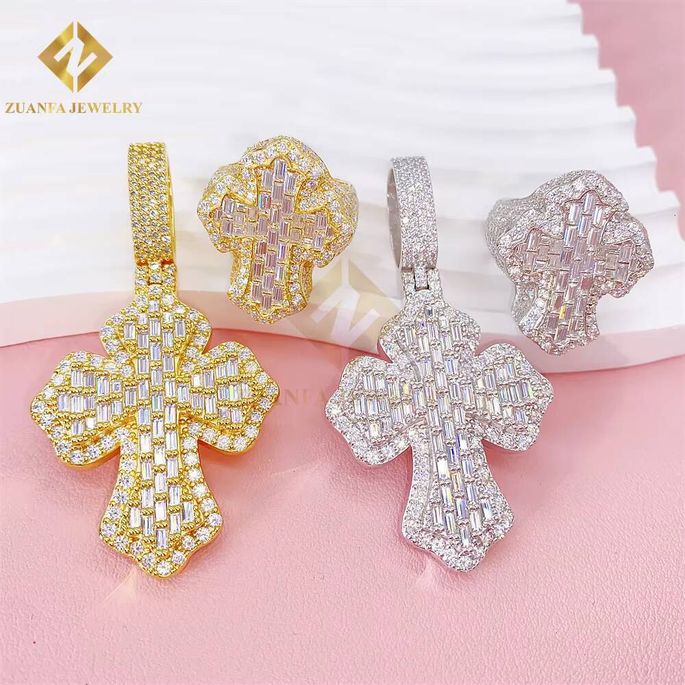 RTS Hot Sale Baguette Pendant Ring Set 925 Sterling Silver Moissnaite Diamonds Shining Jewelry Sets Cross Rings