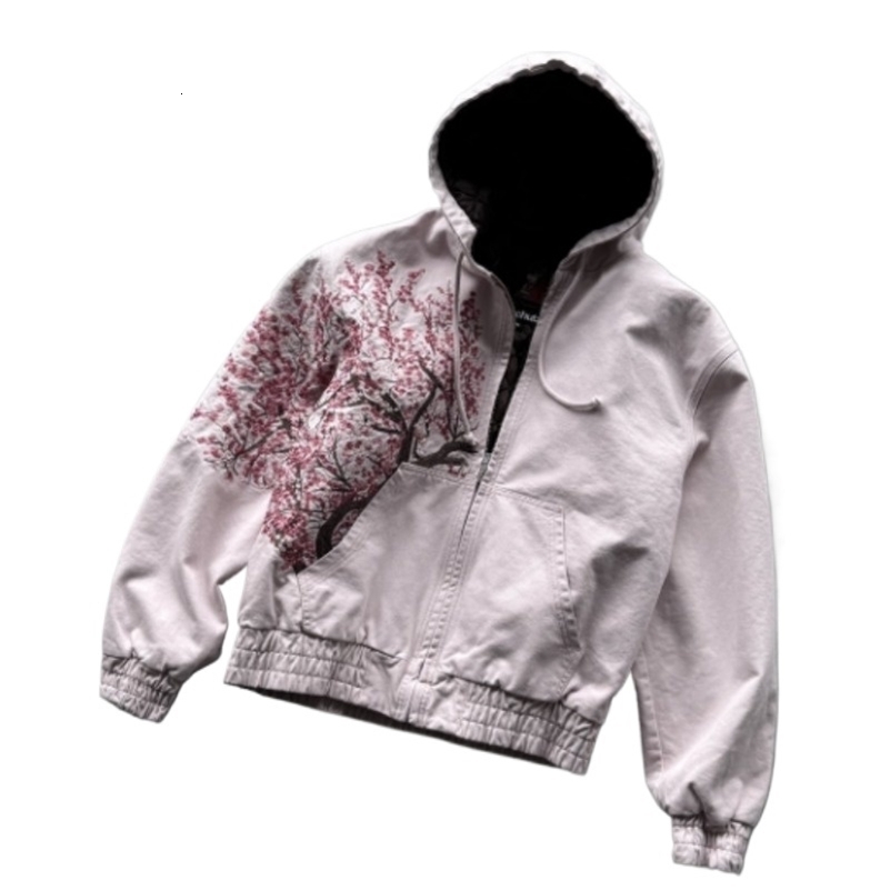 Y2K Harajuku Plum Tree Embroidery Super Pink Zipper Hoodie Gothic Fashion Retro Casual Street Sweatshirt For Men and Women y250729