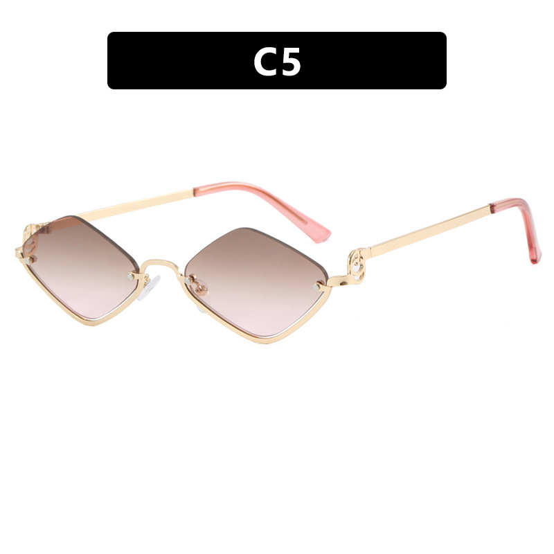 2025 New Arrival Unisex Semi Rimless Diamond Shaped Small Frame Metal Sunglasses Trendy European American Simple Stylish UV Protective Sunwear