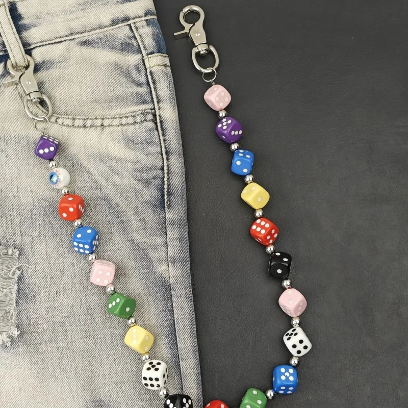 Model DIY Lucky Colorful Dice Pants Chain Fashionable Men And Women Ones Waist Accessories Hip Hop Key Chain 250811