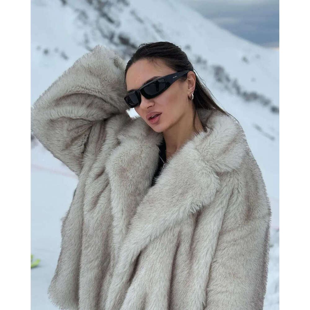 Autumn and winter new women's clothing lazy style lapel thickened faux fur plush environmentally friendly fur coat jacket for women