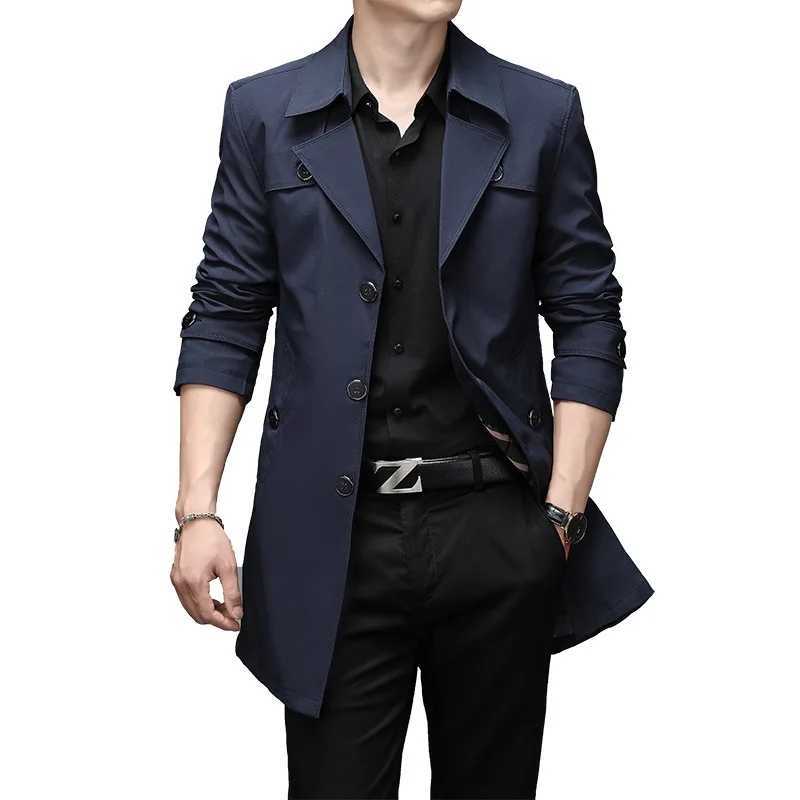 8XL Oversized Classic Mens Trench Coat Windbreaker Solid Slim Fit Business Casual Long Trench Men Clothing Overcoat A5F8906 W250815