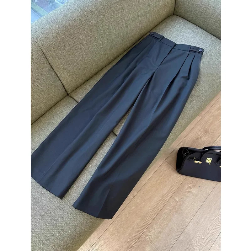 High Waist Straight Leg Italian Spun Wool Wide Suit Pants for Women Slimming Effect Eye Closed Recommendation 250808